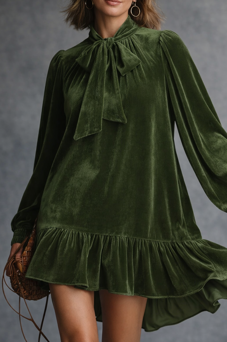 AMANDA – Velvet Bow Tie Mini Dress Elegant