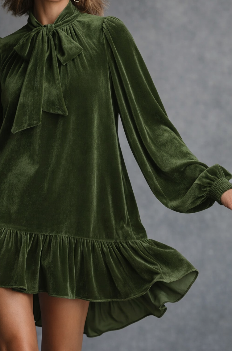 AMANDA – Velvet Bow Tie Mini Dress Elegant