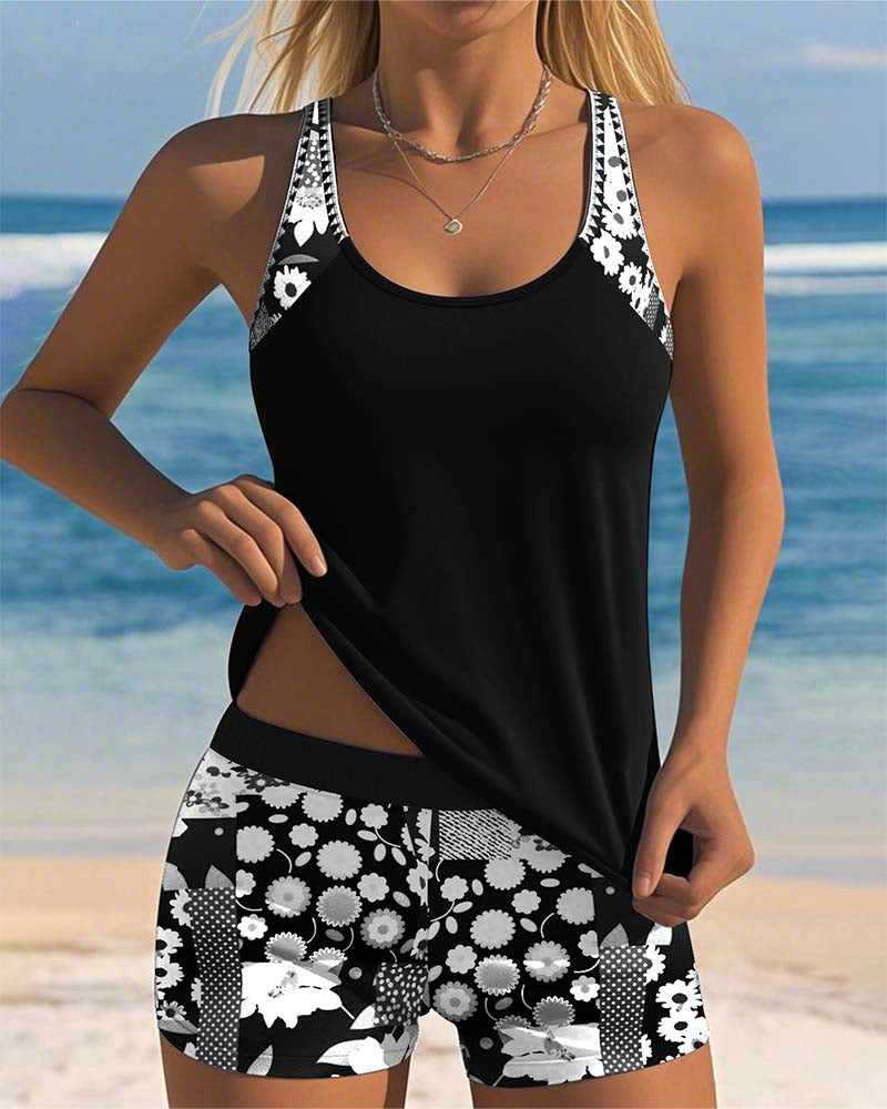 Colette - Swimsuit Tank Top with Printed Boxer Set