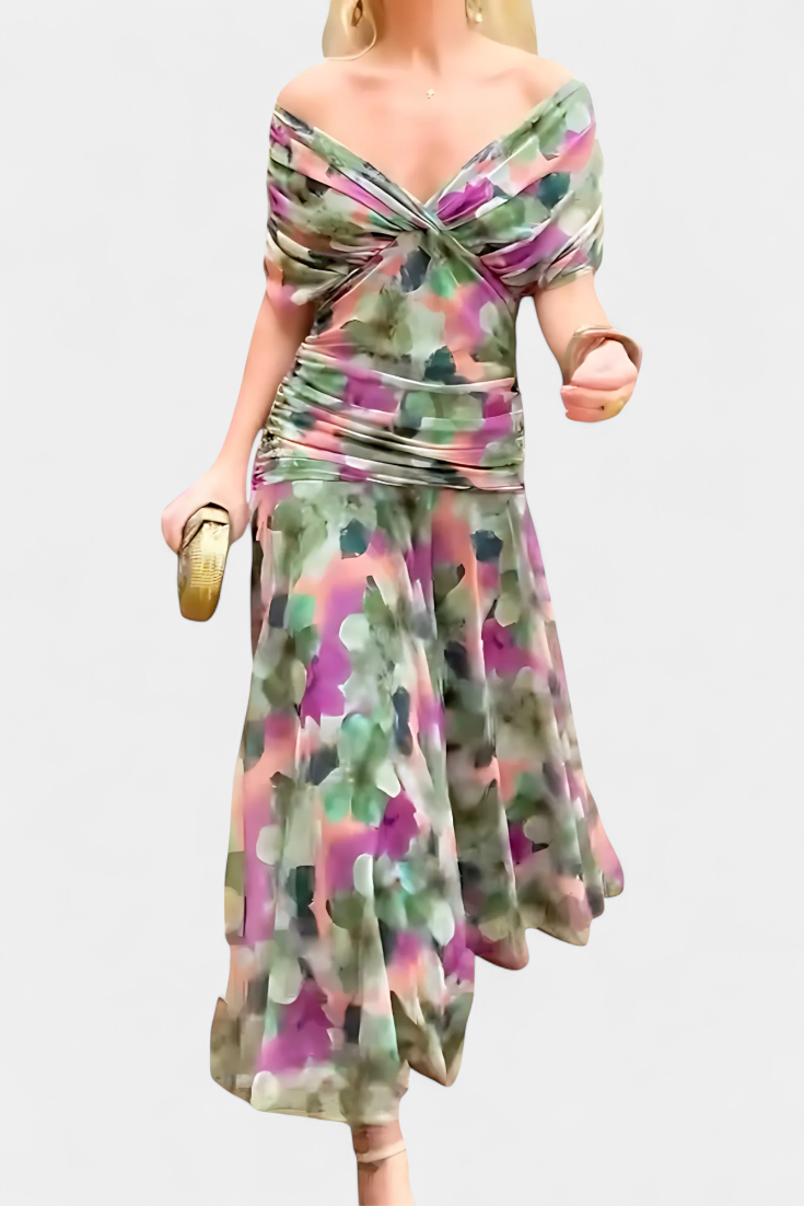 Camille |  Long floral dress with Belly Cover