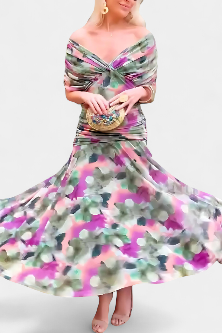 Camille |  Long floral dress with Belly Cover