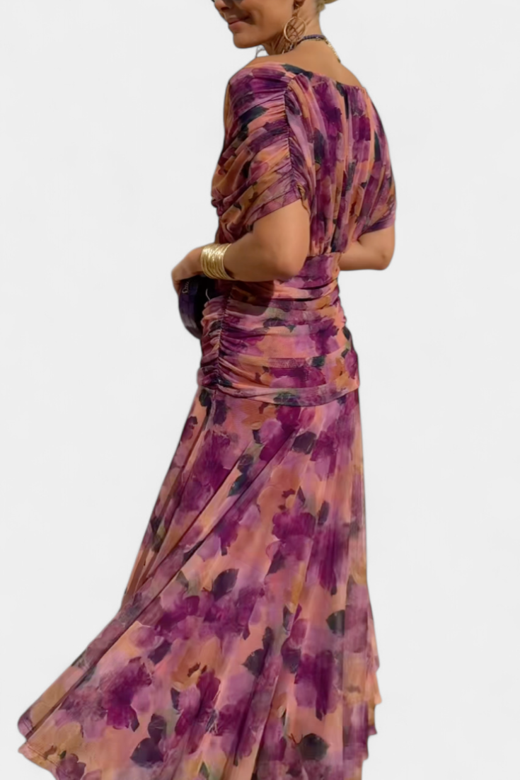 Camille |  Long floral dress with Belly Cover