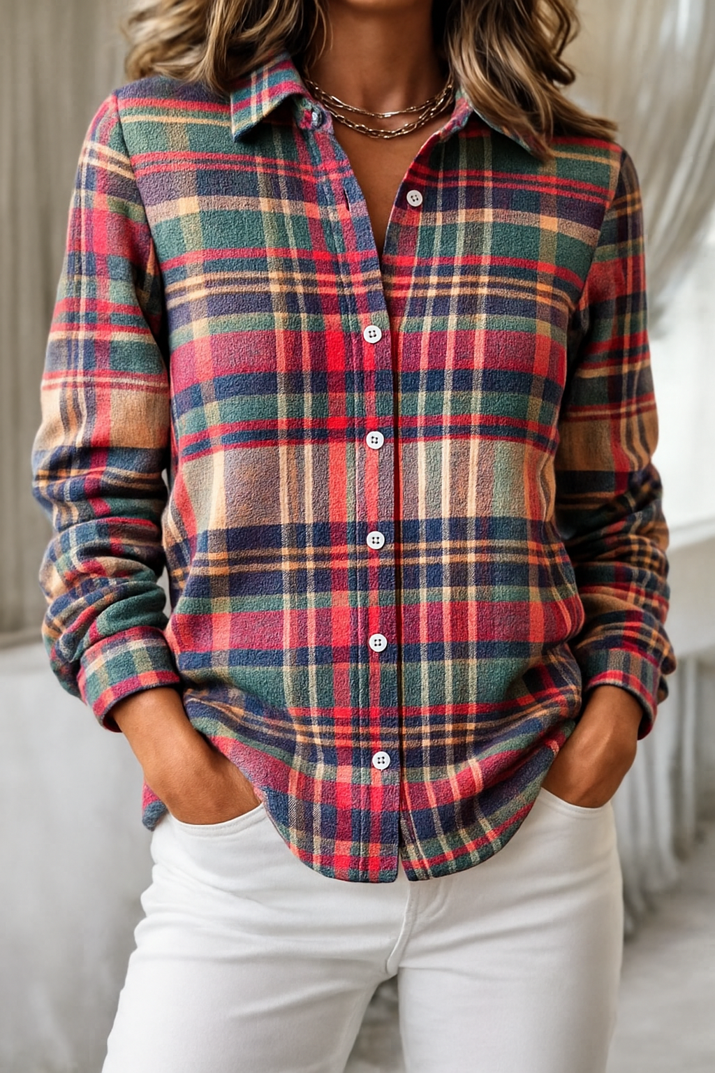 Arianne – Festive Women's Plaid Blouse